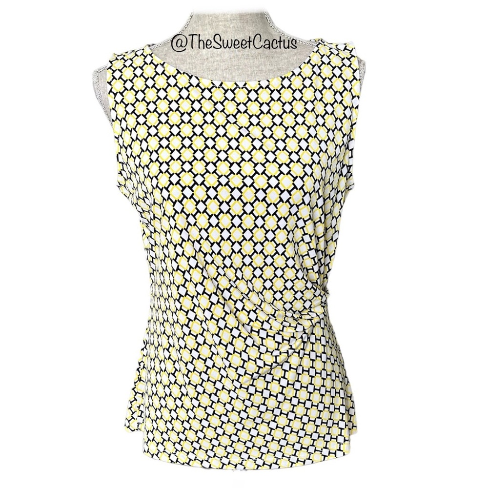 Jones New York Collection Shell Top Ruched Geometric Print Sleeveless Blouse M